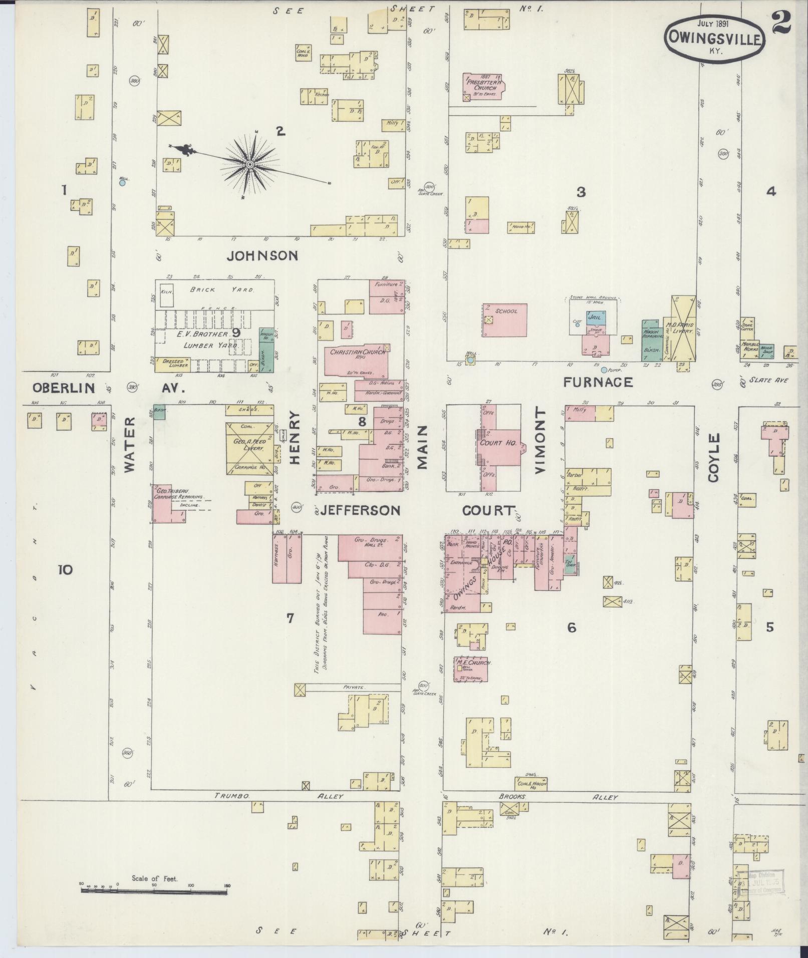 Sanborn Fire Insurance Map from Owingsville, Bath County, Kentucky (1891), Sheet #0002 - Historic Sanborn Fire Insurance Map Print, vintage old map wall art, antique decor, genealogy gift, Kentucky Kentucky map