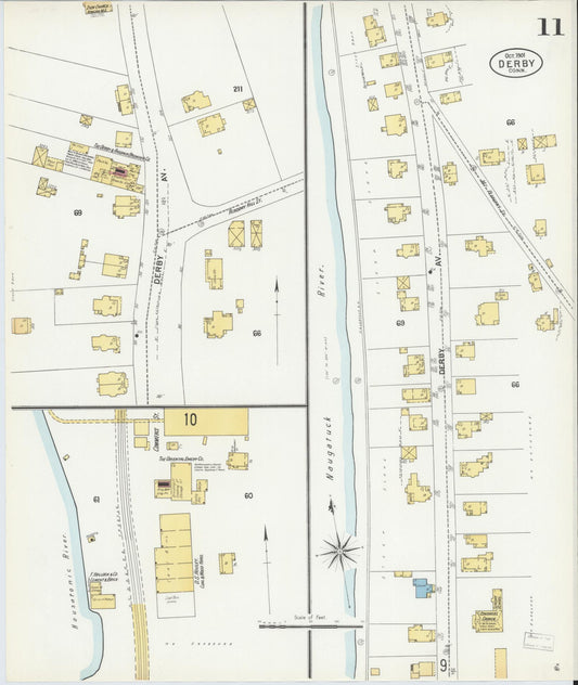 Sanborn Fire Insurance Map from Derby, New Haven County, Connecticut (1901), Sheet #0011 - Historic Sanborn Fire Insurance Map Print, vintage old map wall art, antique decor, genealogy gift, Connecticut Connecticut map