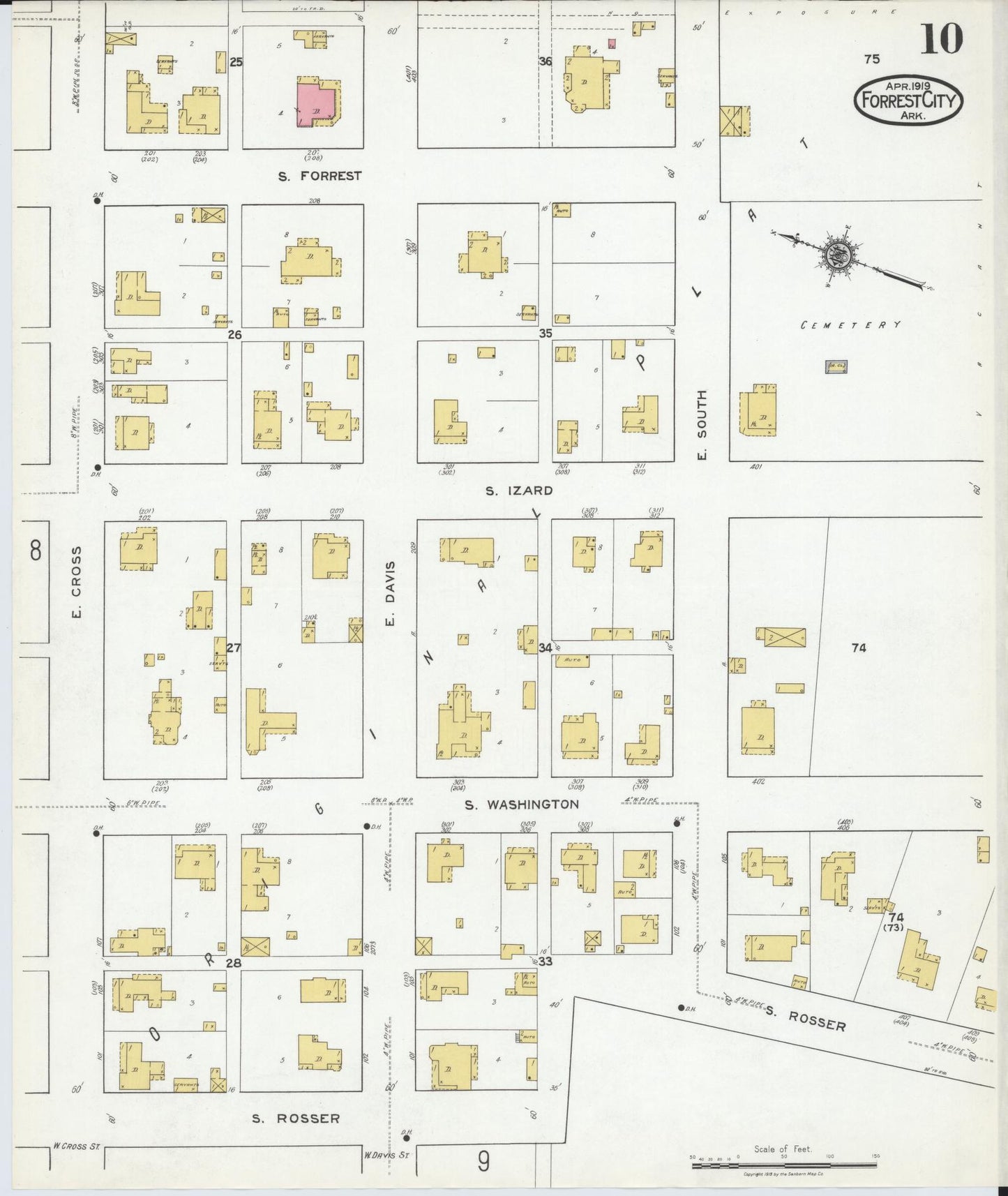 Sanborn Fire Insurance Map from Forrest City, Saint Francis County, Arkansas (1919), Sheet #0010 - Historic Sanborn Fire Insurance Map Print, vintage old map wall art, antique decor, genealogy gift, Arkansas Arkansas map