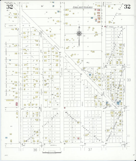 Sanborn Fire Insurance Map from Beloit, Rock County, Wisconsin (1939), Sheet #0032 - Historic Sanborn Fire Insurance Map Print, vintage old map wall art, antique decor, genealogy gift, Wisconsin Wisconsin map