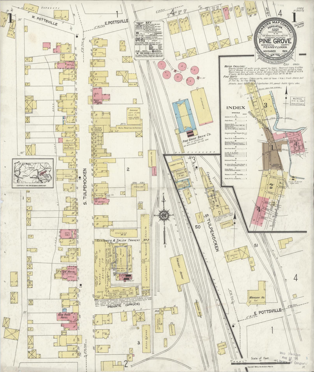 Sanborn Fire Insurance Map from Pine Grove, Schuylkill County, Pennsylvania (1923), Sheet #0001 - Historic Sanborn Fire Insurance Map Print, vintage old map wall art, antique decor, genealogy gift, Pennsylvania Pennsylvania map