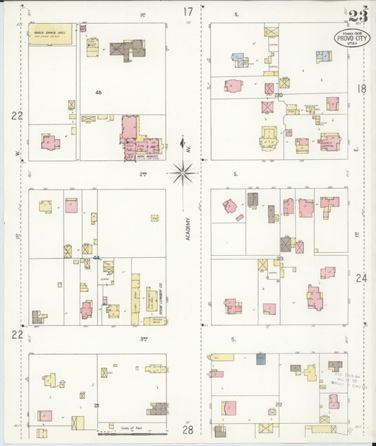Sanborn Fire Insurance Map from Provo, Utah County, Utah (1908), Sheet #0023 - Historic Sanborn Fire Insurance Map Print, vintage old map wall art, antique decor, genealogy gift, Provo Utah map