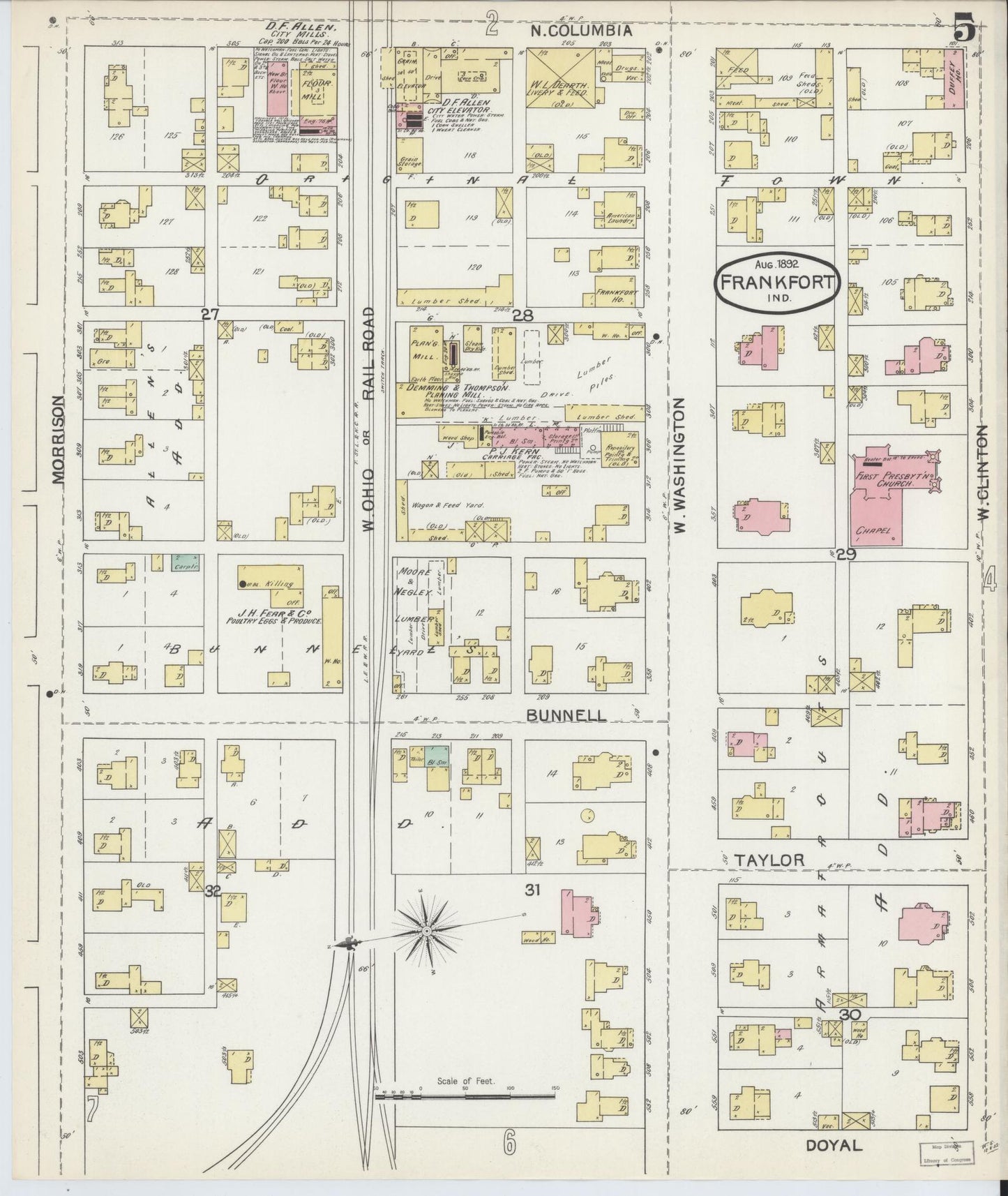 Sanborn Fire Insurance Map from Frankfort, Clinton County, Indiana (1892), Sheet #0005 - Complete Map Set gallery image, historic Sanborn map, vintage wall art, Indiana Indiana