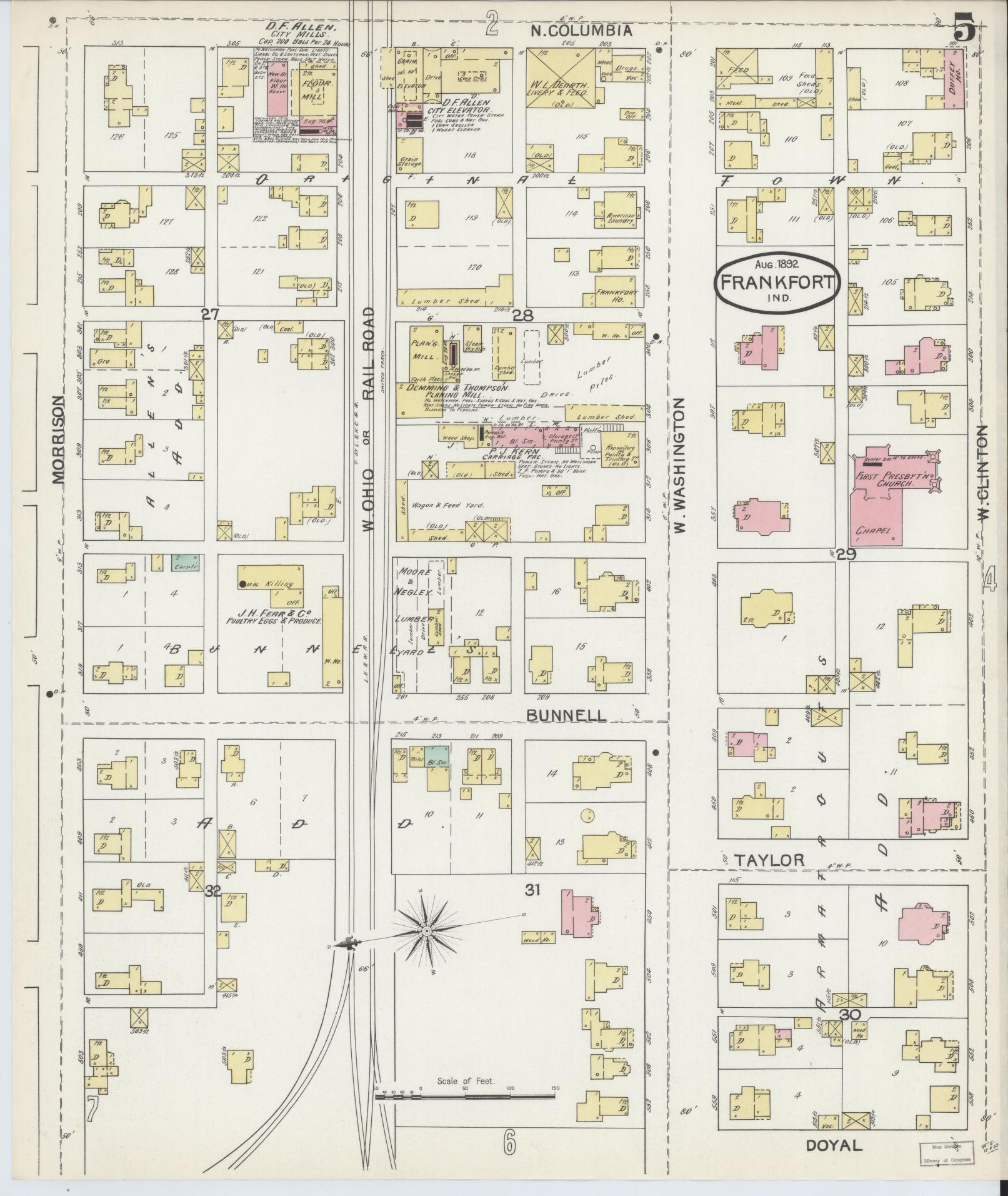 Sanborn Fire Insurance Map from Frankfort, Clinton County, Indiana (1892), Sheet #0005 - Complete Map Set gallery image, historic Sanborn map, vintage wall art, Indiana Indiana