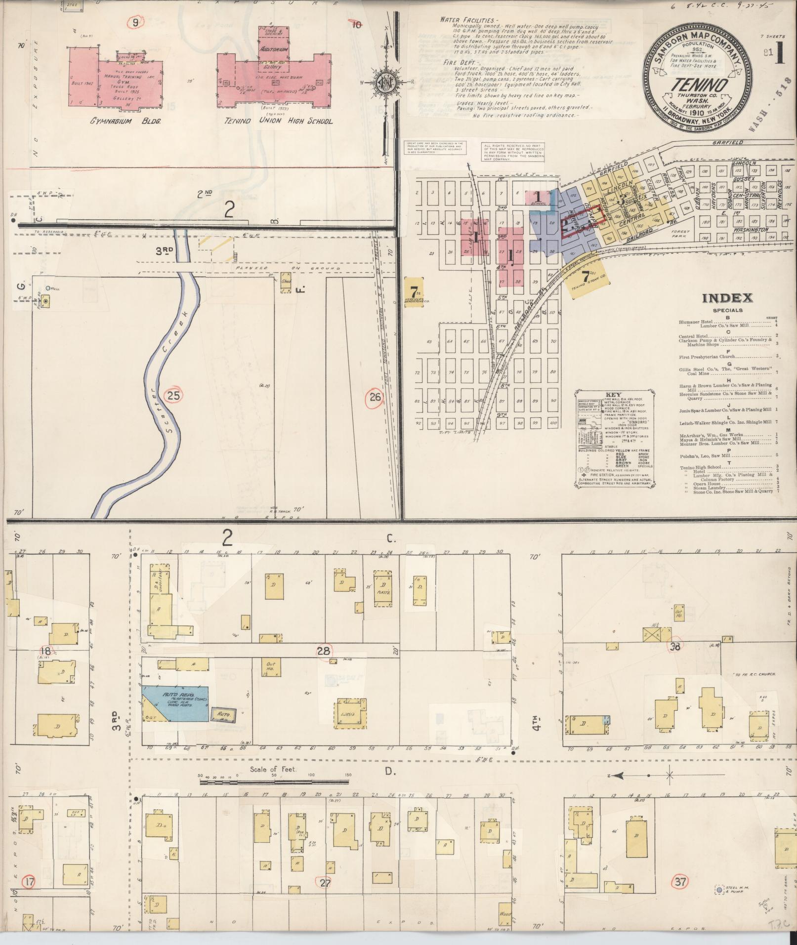 Sanborn Fire Insurance Map from Tenino, Thurston County, Washington (1942), Sheet #0001 - Complete Map Set gallery image, historic Sanborn map, vintage wall art, Washington Washington