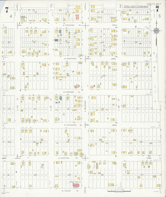 Sanborn Fire Insurance Map from Marlow, Stephens County, Oklahoma (1933), Sheet #0007 - Historic Sanborn Fire Insurance Map Print, vintage old map wall art, antique decor, genealogy gift, Oklahoma Oklahoma map