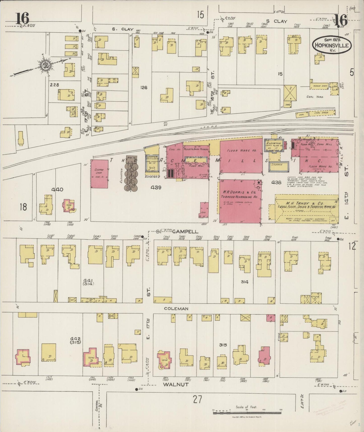 Sanborn Fire Insurance Map from Hopkinsville, Christian County, Kentucky (1923), Sheet #0016 - Complete Map Set gallery image, historic Sanborn map, vintage wall art, Kentucky Kentucky