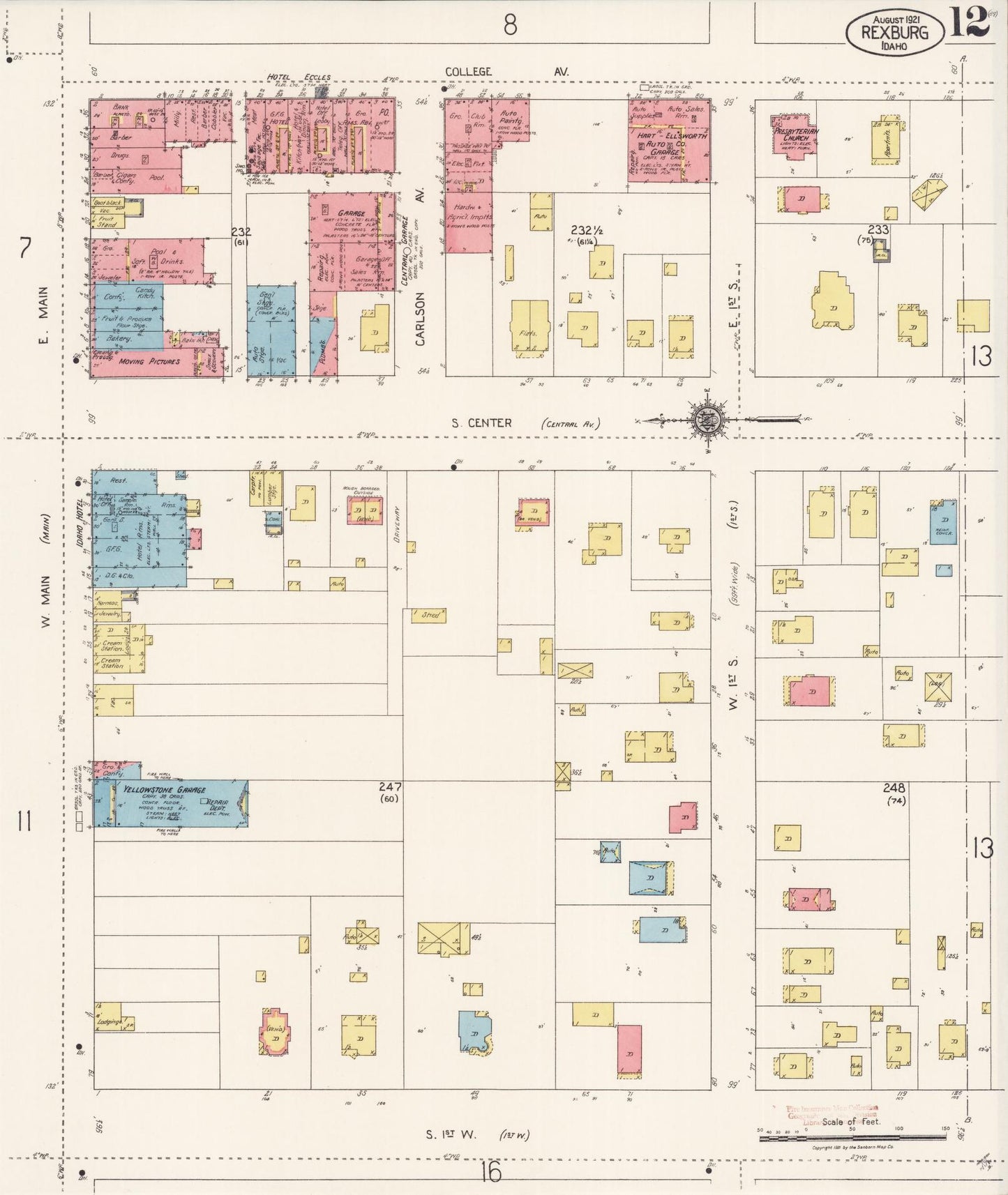 Sanborn Fire Insurance Map from Rexburg, Madison County, Idaho (1921), Sheet #0012 - Complete Map Set gallery image, historic Sanborn map, vintage wall art, Idaho Idaho
