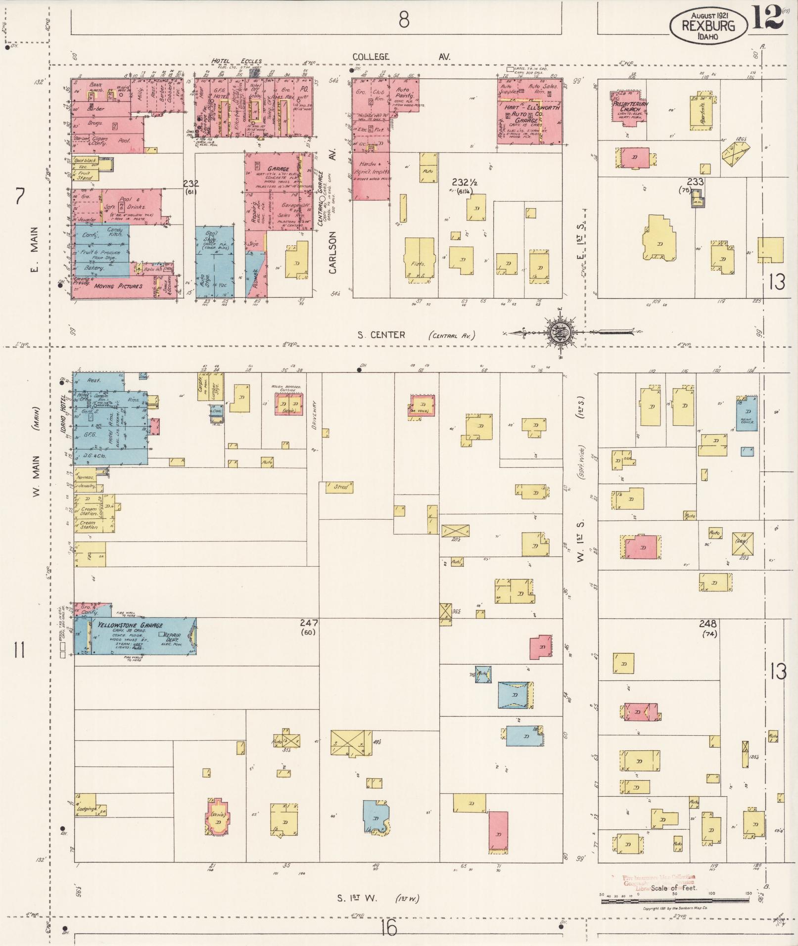 Sanborn Fire Insurance Map from Rexburg, Madison County, Idaho (1921), Sheet #0012 - Complete Map Set gallery image, historic Sanborn map, vintage wall art, Idaho Idaho
