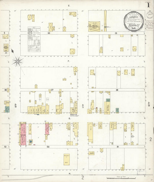 Sanborn Fire Insurance Map from Reedley, Fresno County, California (1901), Sheet #0001 - Complete Map Set gallery image, historic Sanborn map, vintage wall art, California California