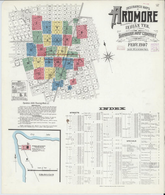 Sanborn Fire Insurance Map from Ardmore, Carter County, Oklahoma (1907), Sheet #0001 - Historic Sanborn Fire Insurance Map Print, vintage old map wall art, antique decor, genealogy gift, Oklahoma Oklahoma map