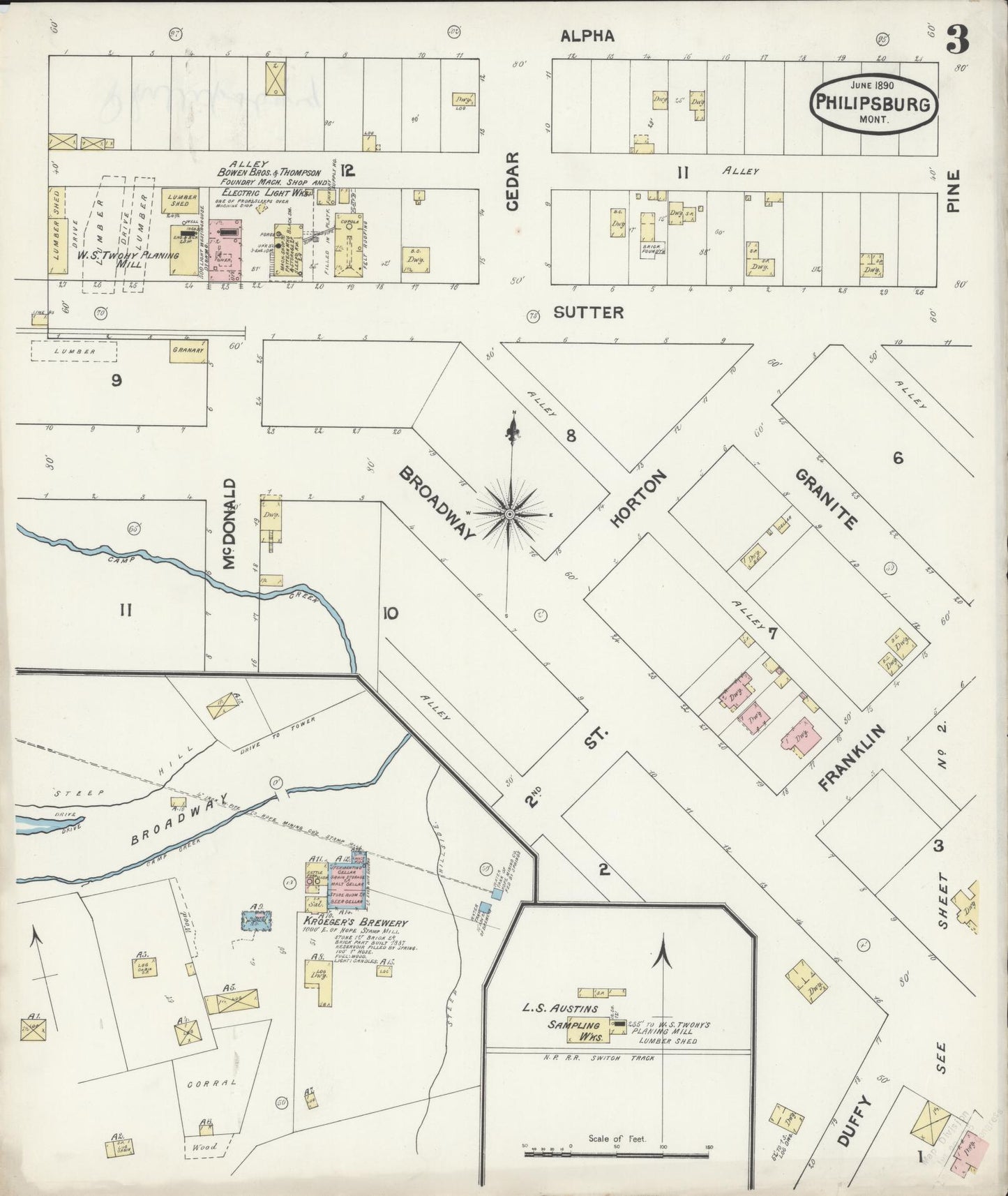 Sanborn Fire Insurance Map from Philipsburg, Granite County, Montana (1890), Sheet #0003 - Complete Map Set gallery image, historic Sanborn map, vintage wall art, Montana Montana