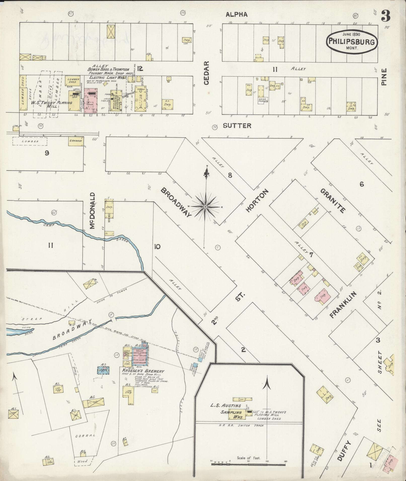 Sanborn Fire Insurance Map from Philipsburg, Granite County, Montana (1890), Sheet #0003 - Complete Map Set gallery image, historic Sanborn map, vintage wall art, Montana Montana