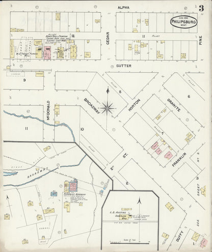 Sanborn Fire Insurance Map from Philipsburg, Granite County, Montana (1890), Sheet #0003 - Complete Map Set gallery image, historic Sanborn map, vintage wall art, Montana Montana