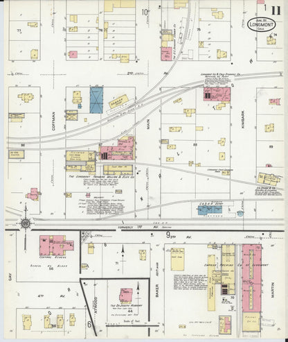 Sanborn Fire Insurance Map from Longmont, Boulder County, Colorado (1911), Sheet #0011 - Complete Map Set gallery image, historic Sanborn map, vintage wall art, Colorado Colorado