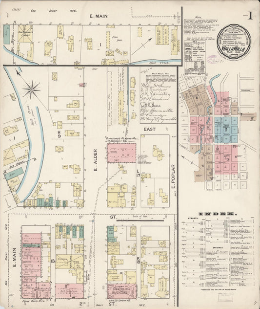 Sanborn Fire Insurance Map from Walla Walla, Walla Walla County, Washington (1888), Sheet #0001 - Complete Map Set gallery image, historic Sanborn map, vintage wall art, Washington Washington