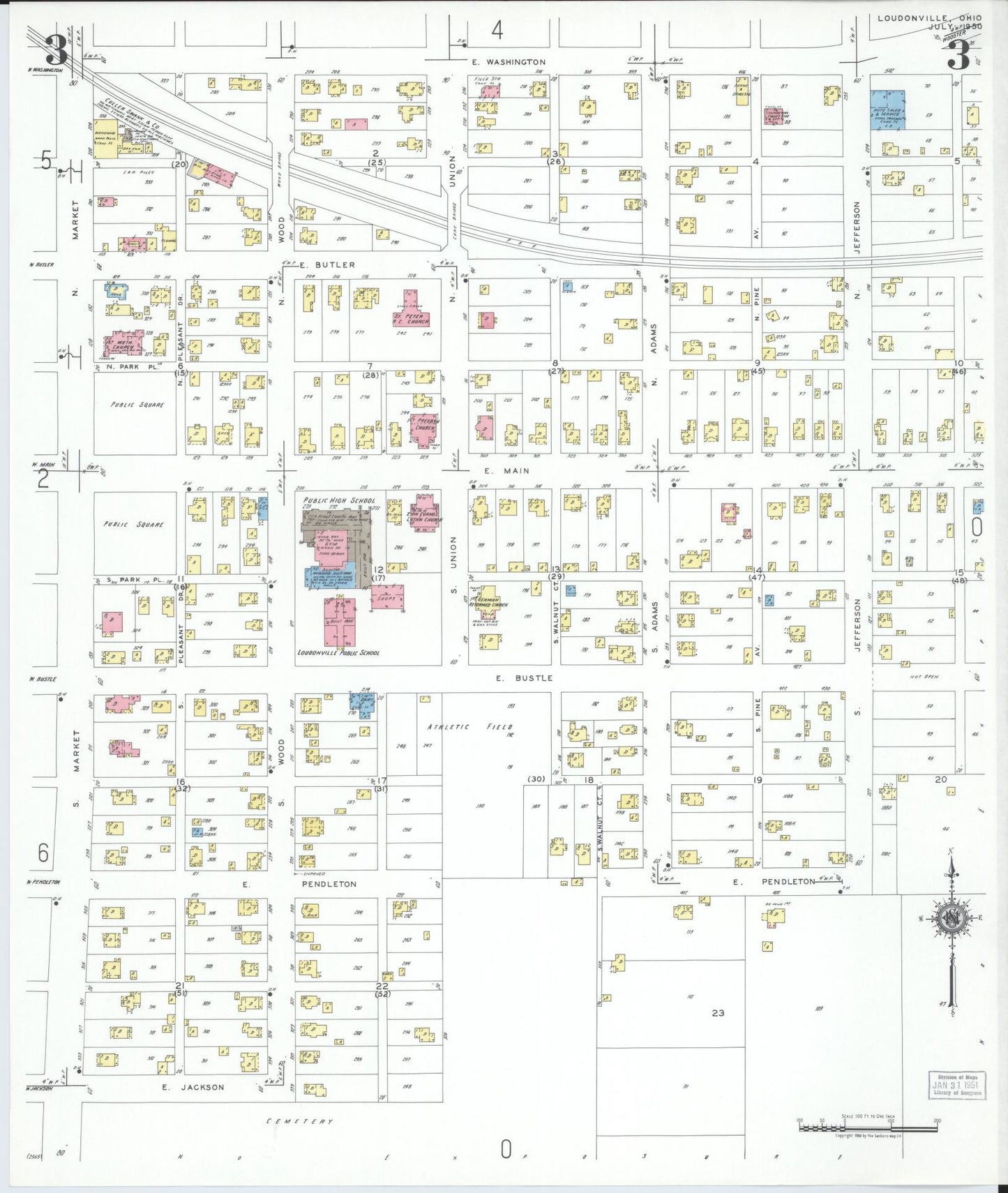 Sanborn Fire Insurance Map from Loudonville, Ashland County, Ohio (1950), Sheet #0003 - Historic Sanborn Fire Insurance Map Print, vintage old map wall art, antique decor, genealogy gift, Ohio Ohio map