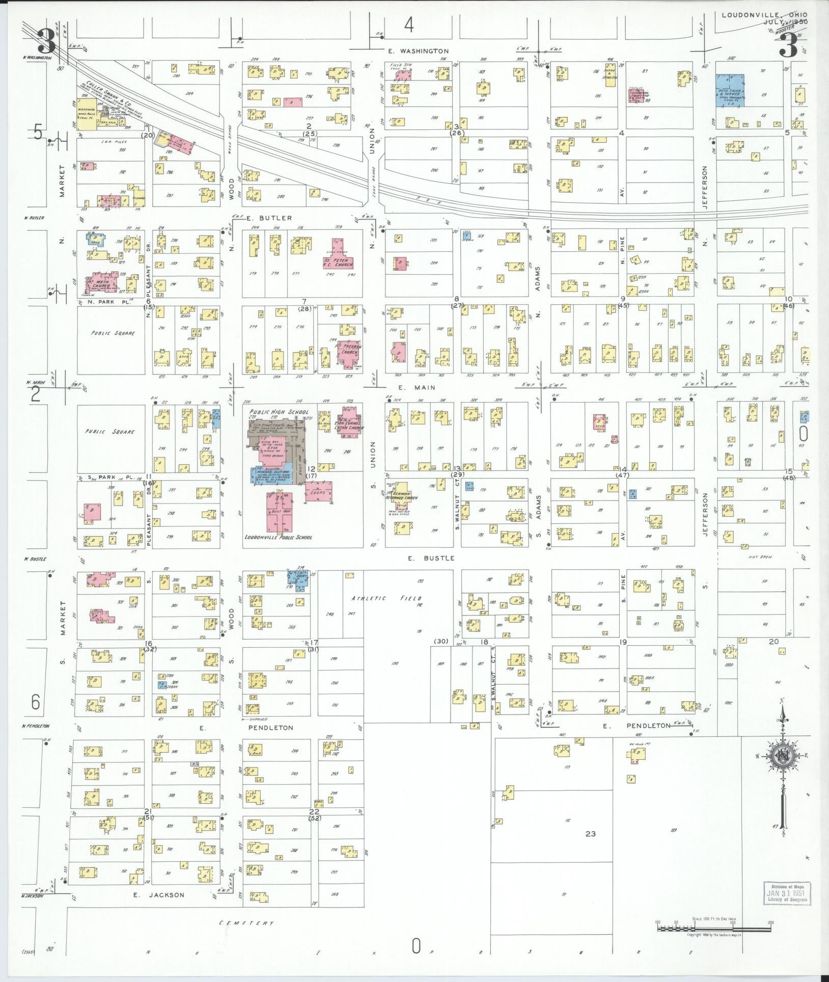 Sanborn Fire Insurance Map from Loudonville, Ashland County, Ohio (1950), Sheet #0003 - Historic Sanborn Fire Insurance Map Print, vintage old map wall art, antique decor, genealogy gift, Ohio Ohio map