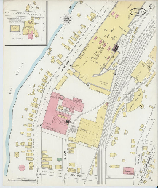 Sanborn Fire Insurance Map from Oil City, Venango County, Pennsylvania (1895), Sheet #0004 - Historic Sanborn Fire Insurance Map Print, vintage old map wall art, antique decor, genealogy gift, Pennsylvania Pennsylvania map