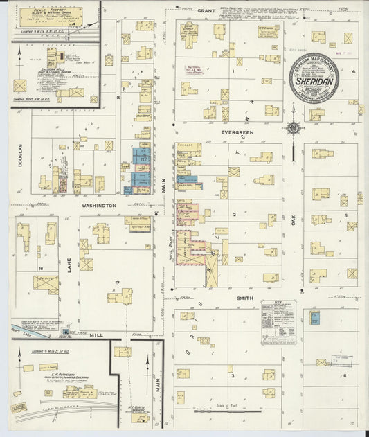 Sanborn Fire Insurance Map from Sheridan, Montcalm County, Michigan (1910), Sheet #0001 - Historic Sanborn Fire Insurance Map Print, vintage old map wall art, antique decor, genealogy gift, Michigan Michigan map