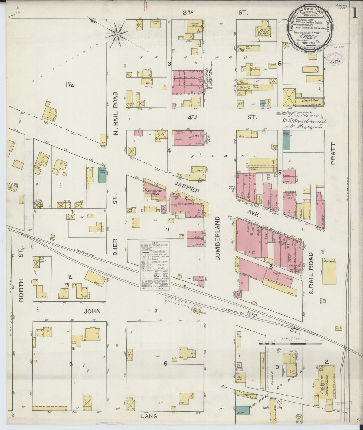 Sanborn Fire Insurance Map from Casey, Clark County, Illinois (1893), Sheet #0001 - Historic Sanborn Fire Insurance Map Print, vintage old map wall art, antique decor, genealogy gift, Illinois Illinois map