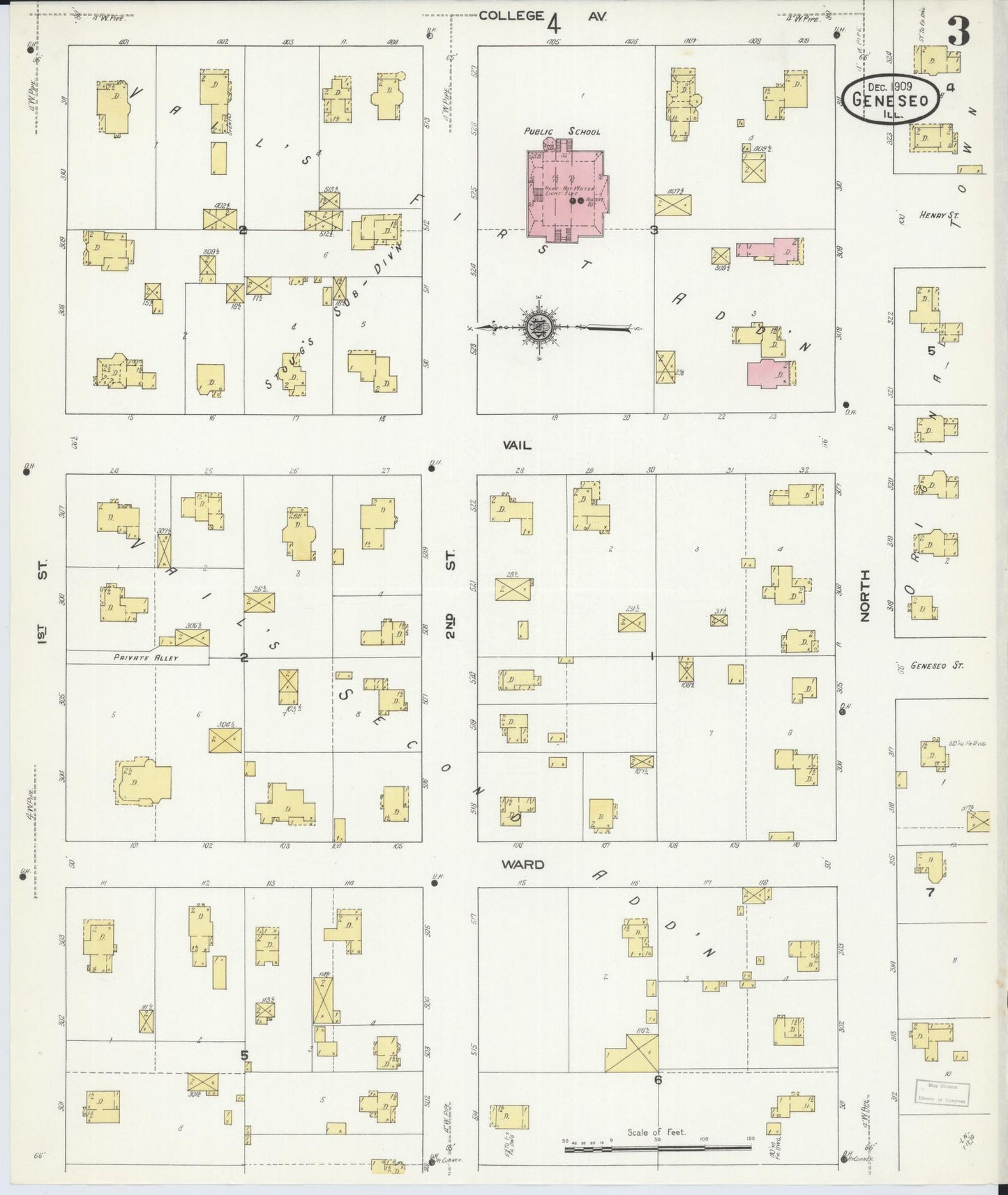 Sanborn Fire Insurance Map from Geneseo, Henry County, Illinois (1909), Sheet #0003 - Complete Map Set gallery image, historic Sanborn map, vintage wall art, Illinois Illinois
