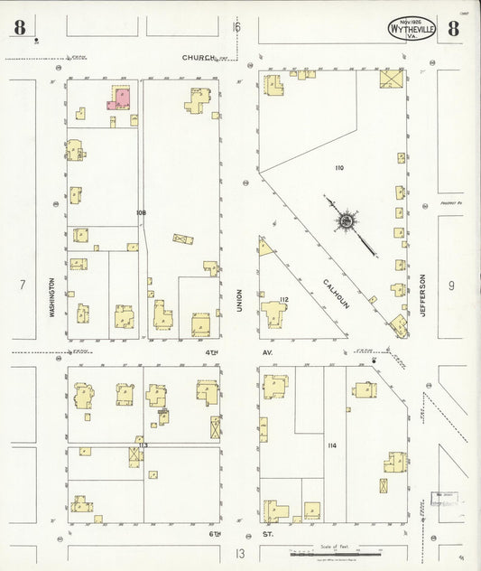 Sanborn Fire Insurance Map from Wytheville, Wythe County, Virginia (1926), Sheet #0008 - Historic Sanborn Fire Insurance Map Print, vintage old map wall art, antique decor, genealogy gift, Virginia Virginia map