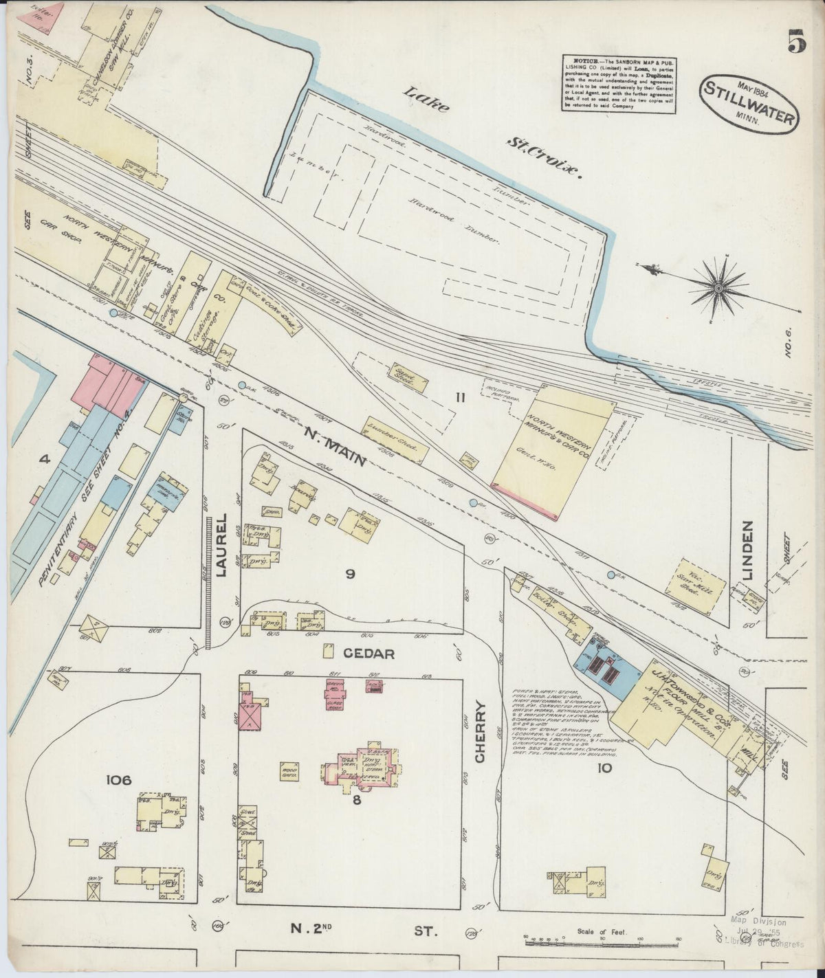 Sanborn Fire Insurance Map from Stillwater, Washington County, Minnesota (1884), Sheet #0005 - Historic Sanborn Fire Insurance Map Print, vintage old map wall art, antique decor, genealogy gift, Minnesota Minnesota map