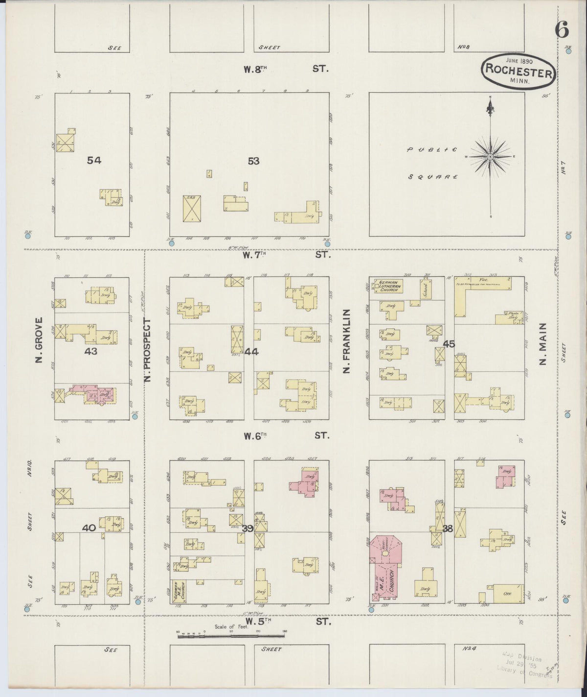 Sanborn Fire Insurance Map from Rochester, Olmsted County, Minnesota (1890), Sheet #0006 - Historic Sanborn Fire Insurance Map Print, vintage old map wall art, antique decor, genealogy gift, Minnesota Minnesota map