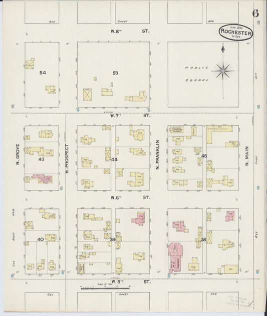 Sanborn Fire Insurance Map from Rochester, Olmsted County, Minnesota (1890), Sheet #0006 - Historic Sanborn Fire Insurance Map Print, vintage old map wall art, antique decor, genealogy gift, Minnesota Minnesota map