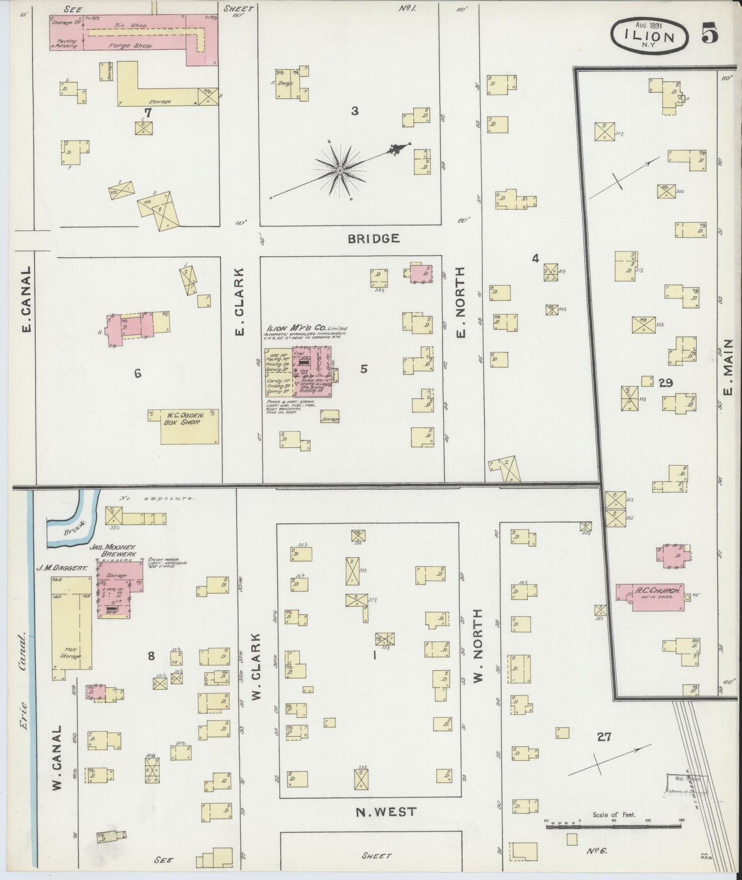 Sanborn Fire Insurance Map from Ilion, Herkimer County, New York (1891), Sheet #0005 - Historic Sanborn Fire Insurance Map Print, vintage old map wall art, antique decor, genealogy gift, New York New York map