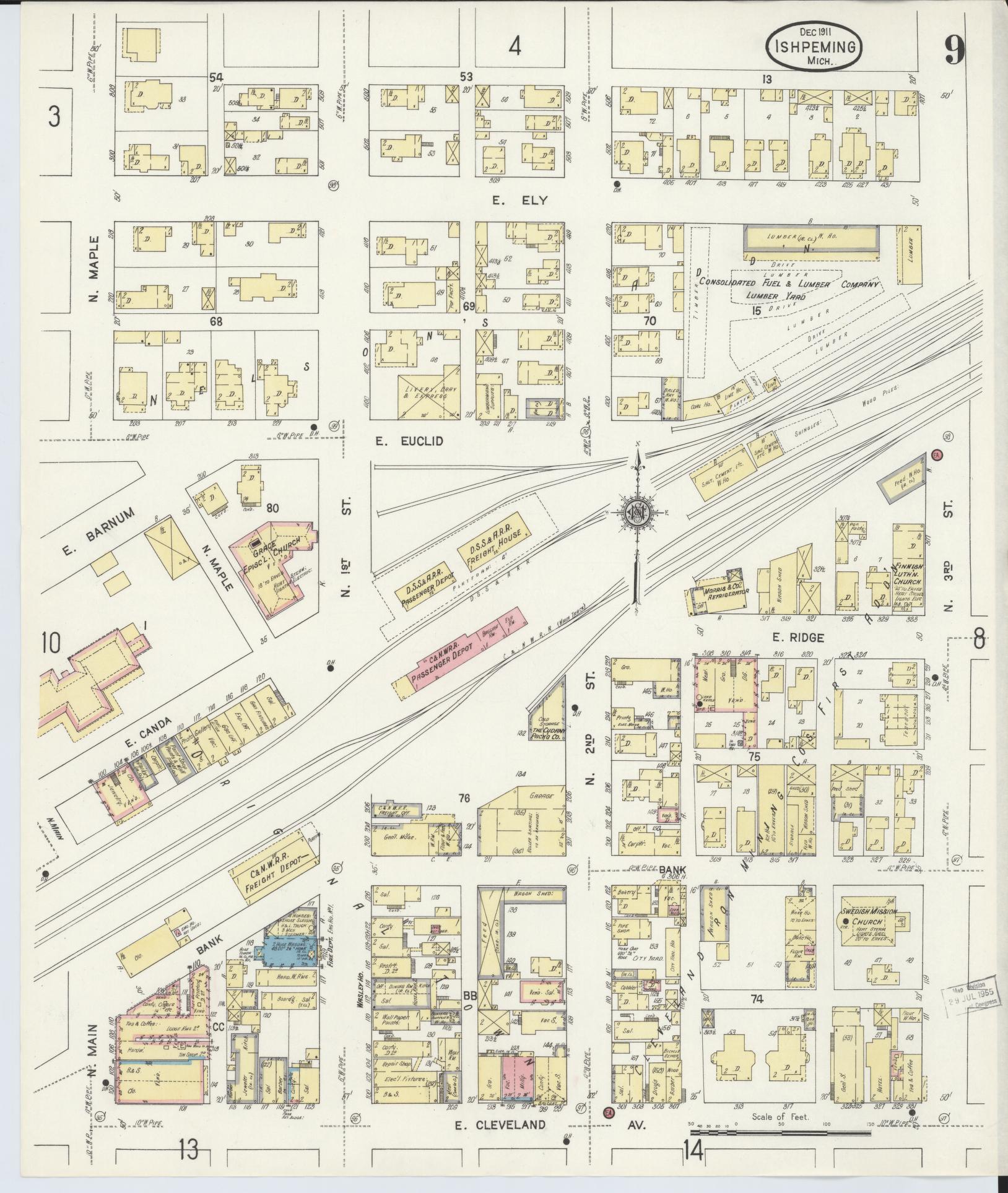 Sanborn Fire Insurance Map from Ishpeming, Marquette County, Michigan (1911), Sheet #0009 - Historic Sanborn Fire Insurance Map Print, vintage old map wall art, antique decor, genealogy gift, Michigan Michigan map