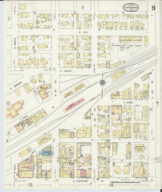 Sanborn Fire Insurance Map from Ishpeming, Marquette County, Michigan (1911), Sheet #0009 - Historic Sanborn Fire Insurance Map Print, vintage old map wall art, antique decor, genealogy gift, Michigan Michigan map