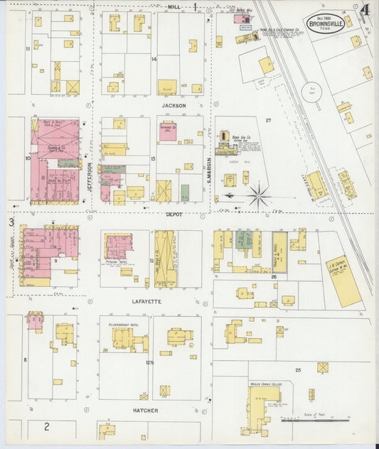 Sanborn Fire Insurance Map from Brownsville, Haywood County, Tennessee (1900), Sheet #0004 - Historic Sanborn Fire Insurance Map Print, vintage old map wall art, antique decor, genealogy gift, Tennessee Tennessee map