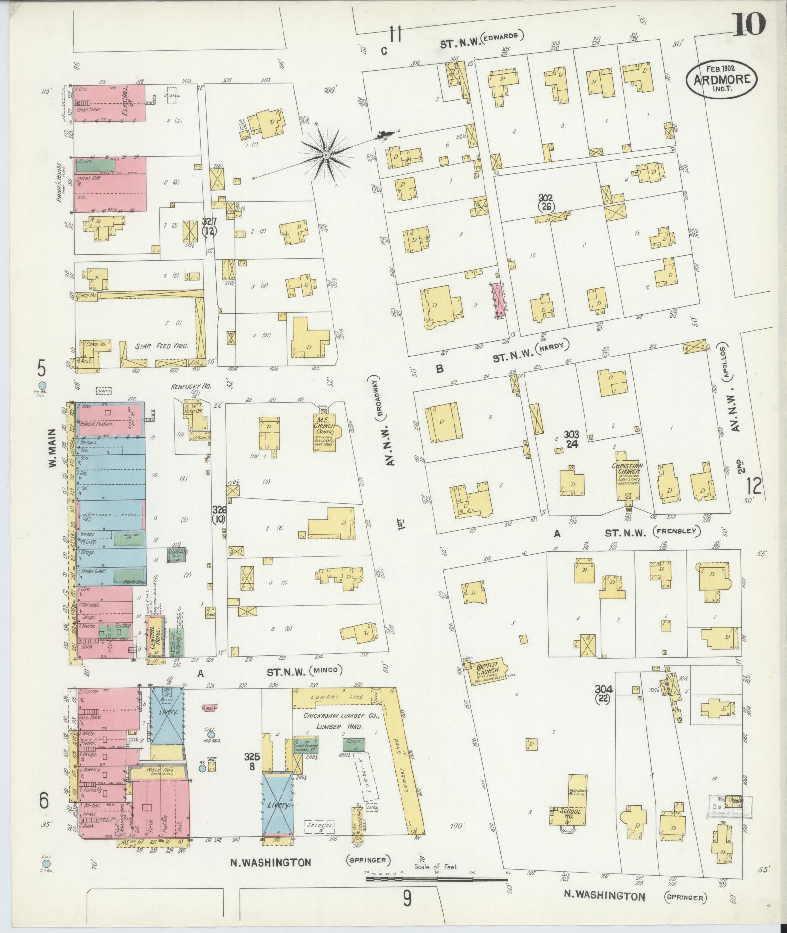 Sanborn Fire Insurance Map from Ardmore, Carter County, Oklahoma (1902), Sheet #0010 - Complete Map Set gallery image, historic Sanborn map, vintage wall art, Oklahoma Oklahoma