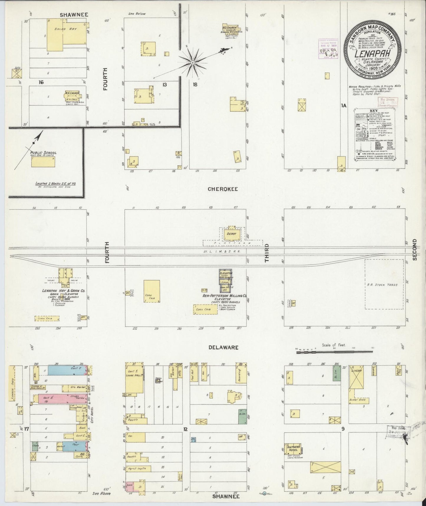 Sanborn Fire Insurance Map from Lenapah, Nowata County, Oklahoma (1909), Sheet #0001 - Historic Sanborn Fire Insurance Map Print, vintage old map wall art, antique decor, genealogy gift, Oklahoma Oklahoma map