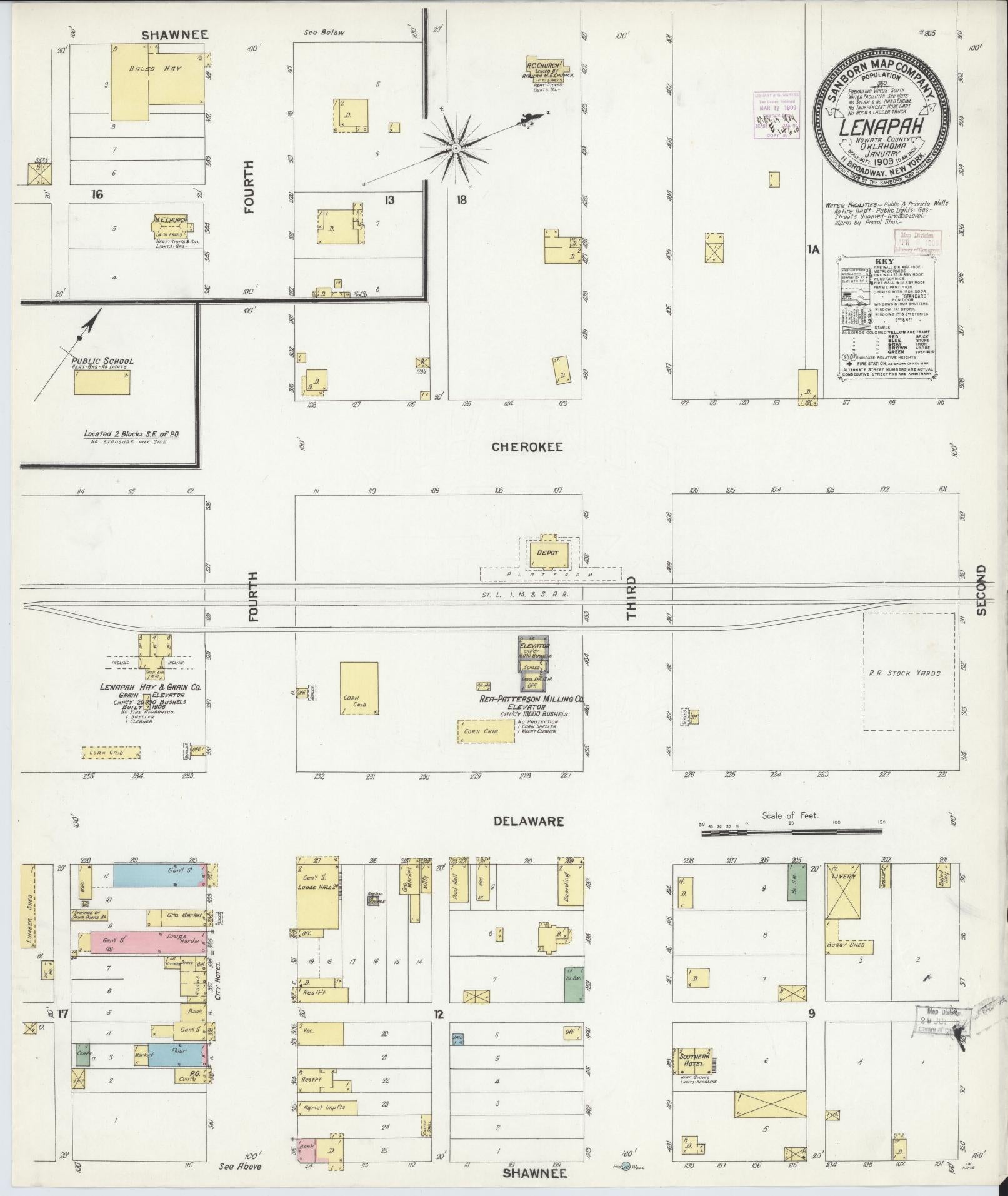 Sanborn Fire Insurance Map from Lenapah, Nowata County, Oklahoma (1909), Sheet #0001 - Historic Sanborn Fire Insurance Map Print, vintage old map wall art, antique decor, genealogy gift, Oklahoma Oklahoma map
