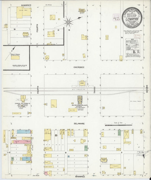 Sanborn Fire Insurance Map from Lenapah, Nowata County, Oklahoma (1909), Sheet #0001 - Historic Sanborn Fire Insurance Map Print, vintage old map wall art, antique decor, genealogy gift, Oklahoma Oklahoma map
