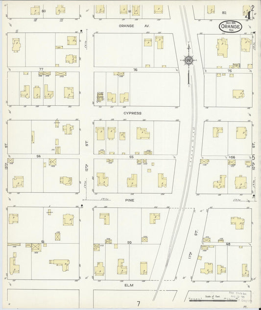Sanborn Fire Insurance Map from Orange, Orange County, Texas (1914), Sheet #0004 - Historic Sanborn Fire Insurance Map Print, vintage old map wall art, antique decor, genealogy gift, Texas Texas map