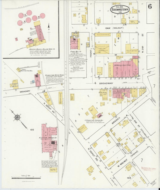 Sanborn Fire Insurance Map from Brownstown, Jackson County, Indiana (1916), Sheet #0006 - Historic Sanborn Fire Insurance Map Print, vintage old map wall art, antique decor, genealogy gift, Indiana Indiana map