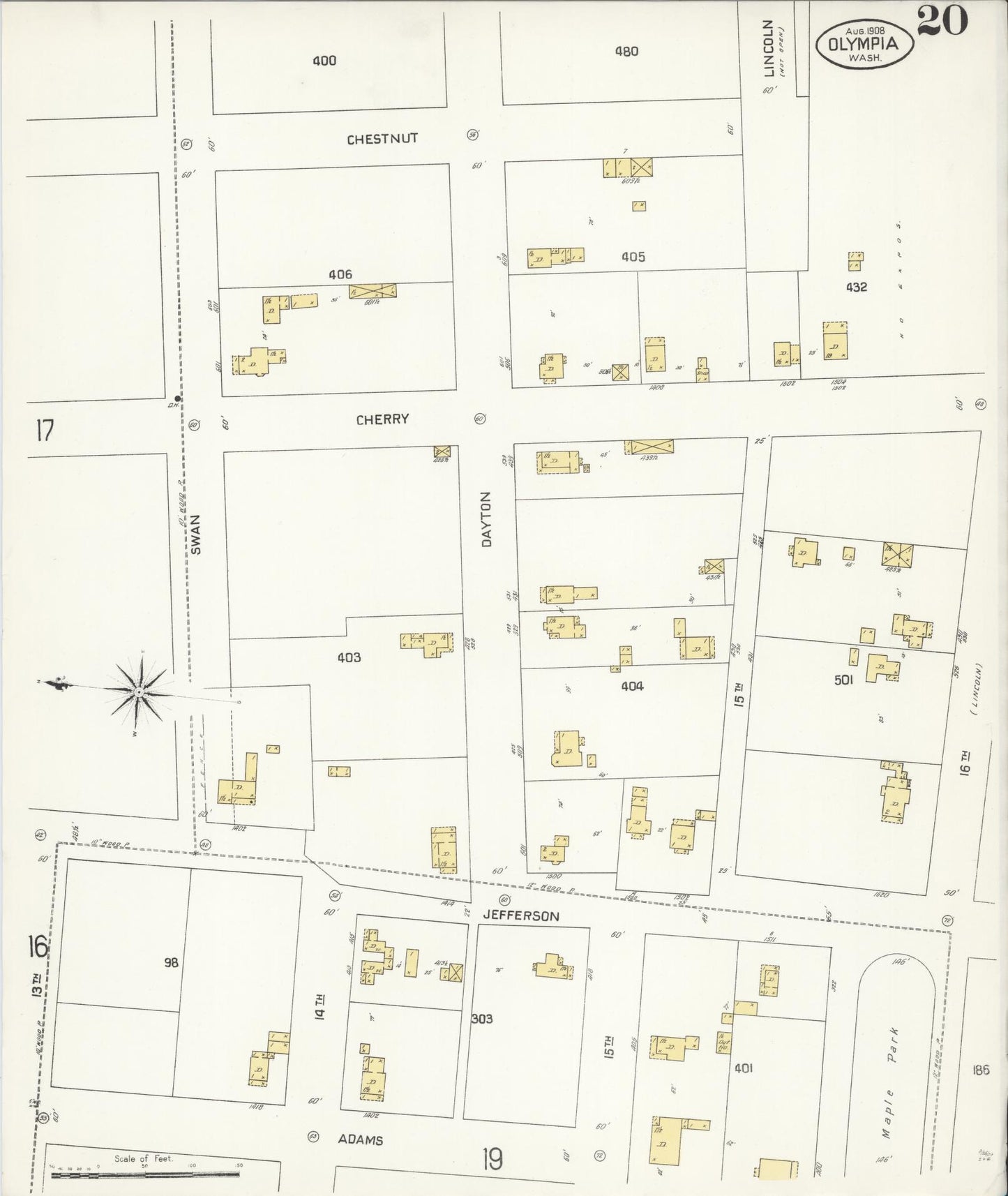 Sanborn Fire Insurance Map from Olympia, Thurston County, Washington (1908), Sheet #0020 - Complete Map Set gallery image, historic Sanborn map, vintage wall art, Washington Washington