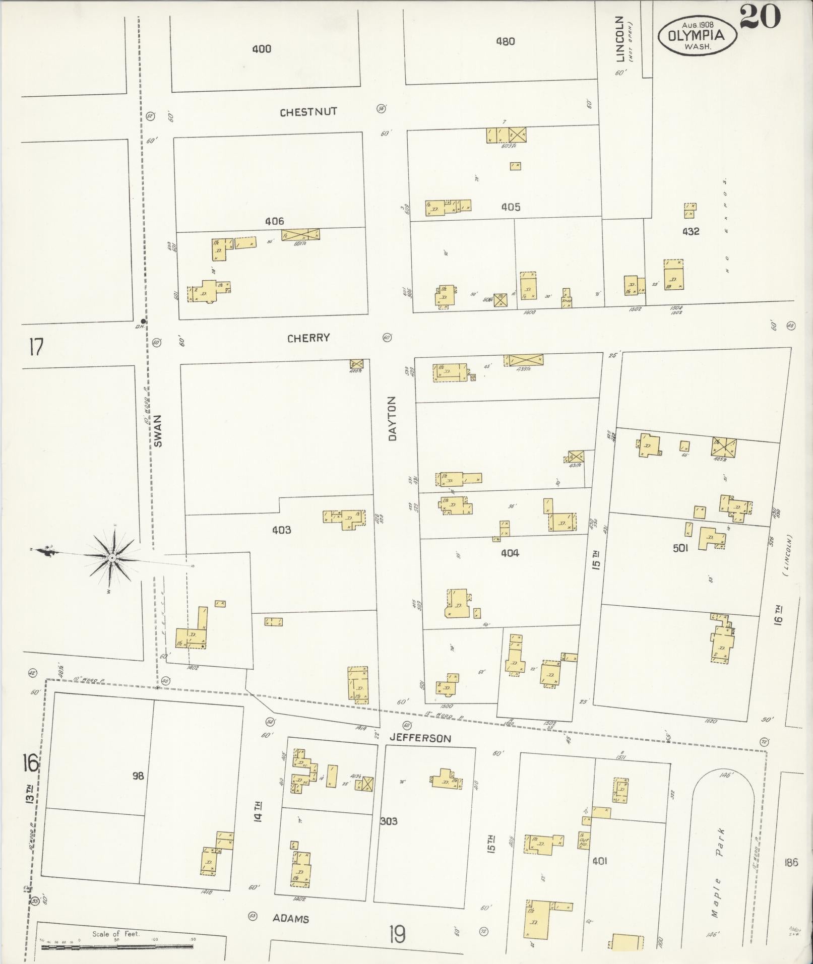 Sanborn Fire Insurance Map from Olympia, Thurston County, Washington (1908), Sheet #0020 - Complete Map Set gallery image, historic Sanborn map, vintage wall art, Washington Washington
