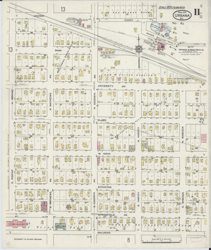 Sanborn Fire Insurance Map from Urbana, Champaign County, Illinois (1915), Sheet #0011 - Historic Sanborn Fire Insurance Map Print, vintage old map wall art, antique decor, genealogy gift, Illinois Illinois map