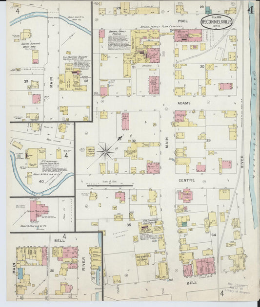 Sanborn Fire Insurance Map from McConnelsville, Morgan County, Ohio (1896), Sheet #0004 - Historic Sanborn Fire Insurance Map Print, vintage old map wall art, antique decor, genealogy gift, Ohio Ohio map