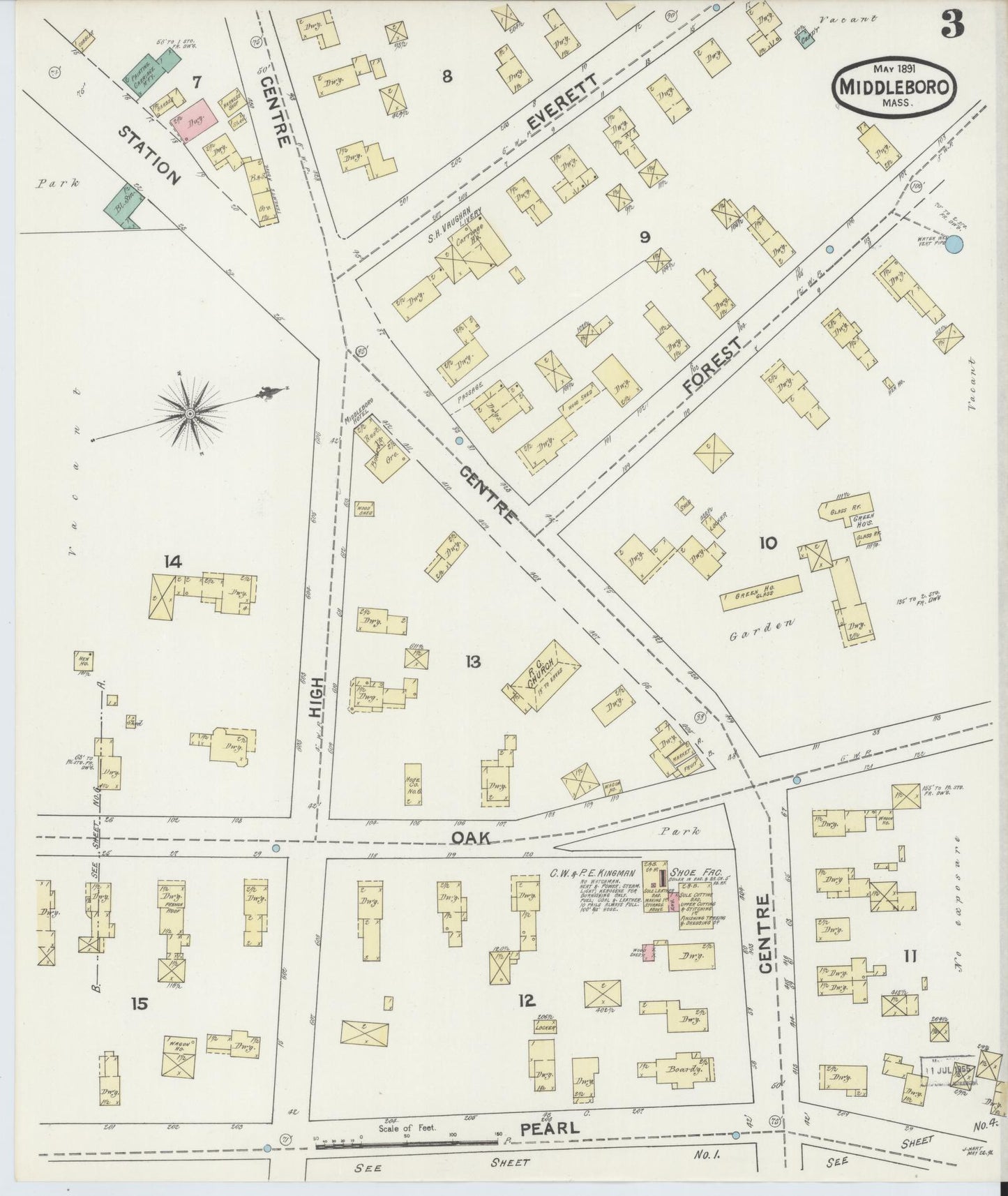 Sanborn Fire Insurance Map from Middleboro, Plymouth County, Massachusetts (1891), Sheet #0003 - Complete Map Set gallery image, historic Sanborn map, vintage wall art, Massachusetts Massachusetts