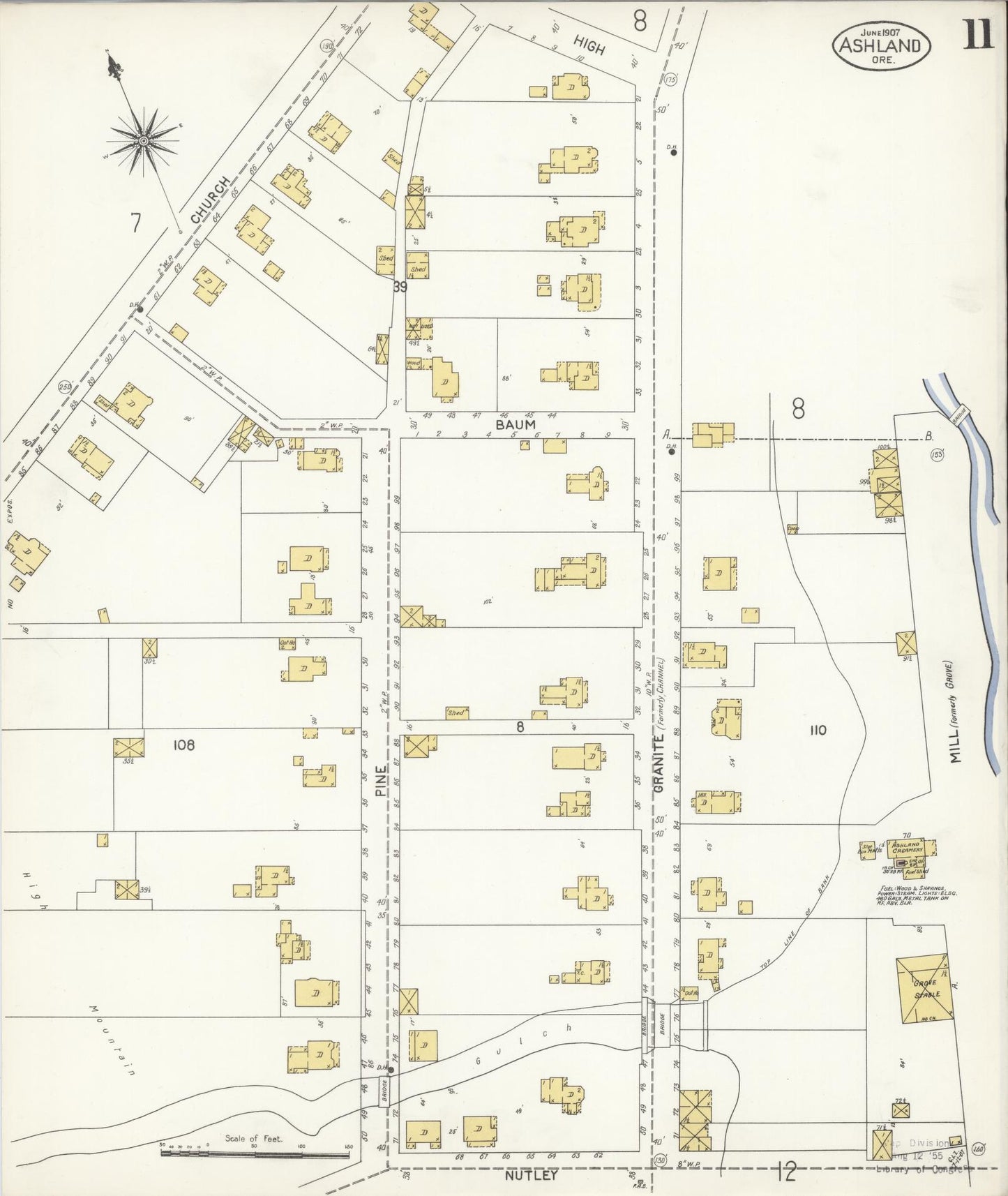 Sanborn Fire Insurance Map from Ashland, Jackson County, Oregon (1907), Sheet #0011 - Complete Map Set gallery image, historic Sanborn map, vintage wall art, Oregon Oregon