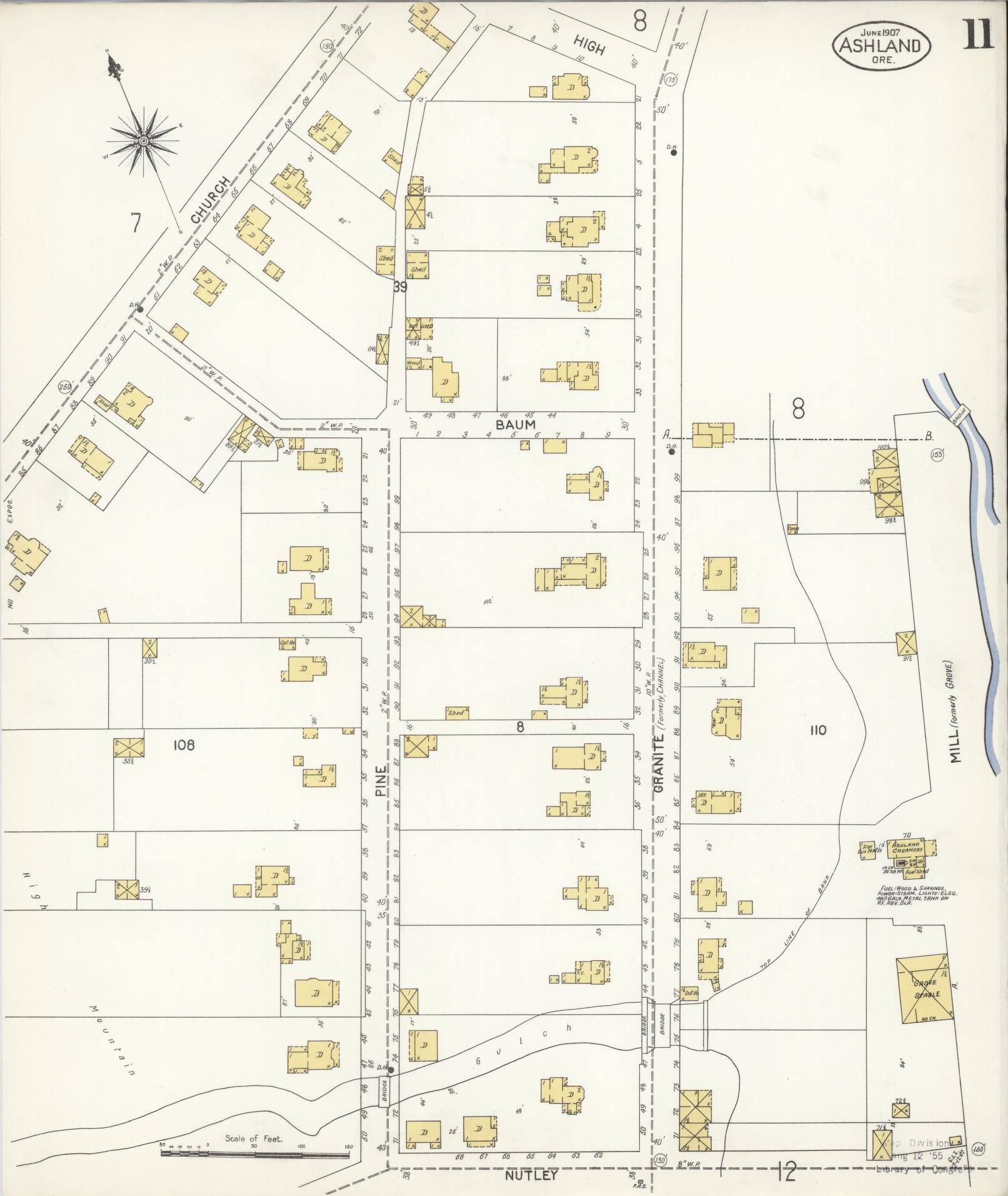 Sanborn Fire Insurance Map from Ashland, Jackson County, Oregon (1907), Sheet #0011 - Complete Map Set gallery image, historic Sanborn map, vintage wall art, Oregon Oregon