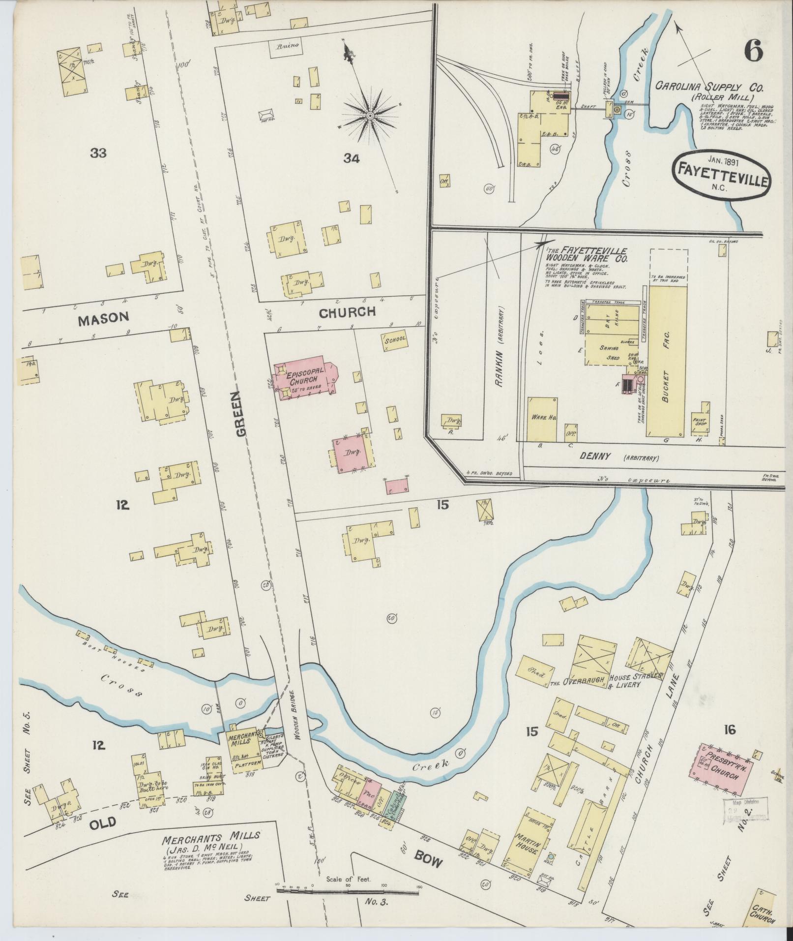 Sanborn Fire Insurance Map from Fayetteville, Cumberland County, North Carolina (1891), Sheet #0006 - Complete Map Set gallery image, historic Sanborn map, vintage wall art, North Carolina North Carolina