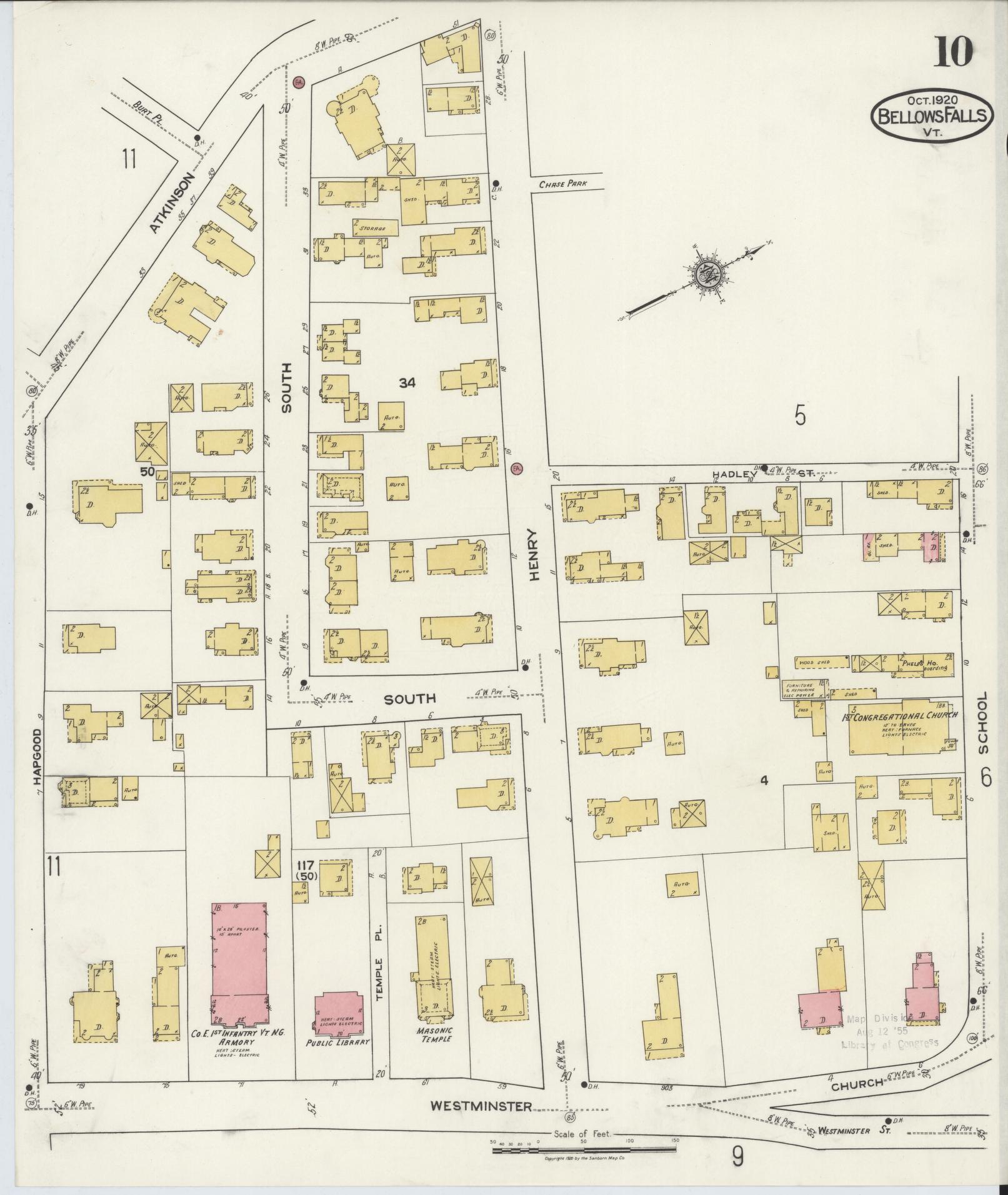 Sanborn Fire Insurance Map from Bellows Falls, Windham County, Vermont (1920), Sheet #0010 - Complete Map Set gallery image, historic Sanborn map, vintage wall art, Vermont Vermont