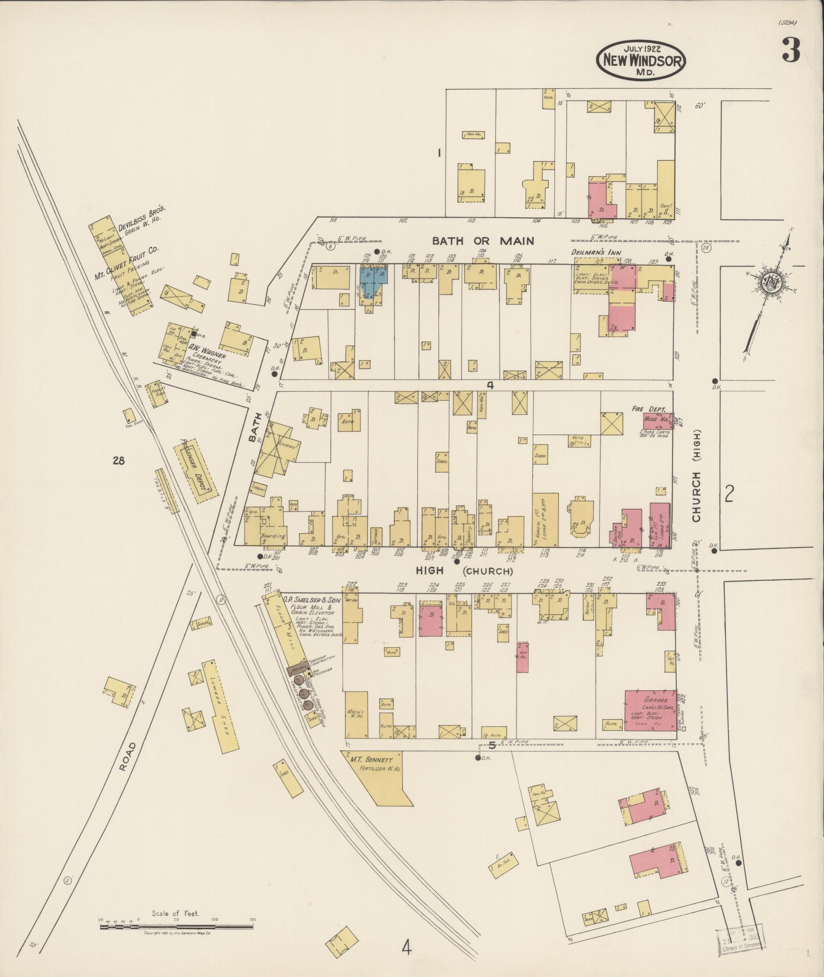 Sanborn Fire Insurance Map from New Windsor, Carroll County, Maryland (1922), Sheet #0003 - Historic Sanborn Fire Insurance Map Print, vintage old map wall art
